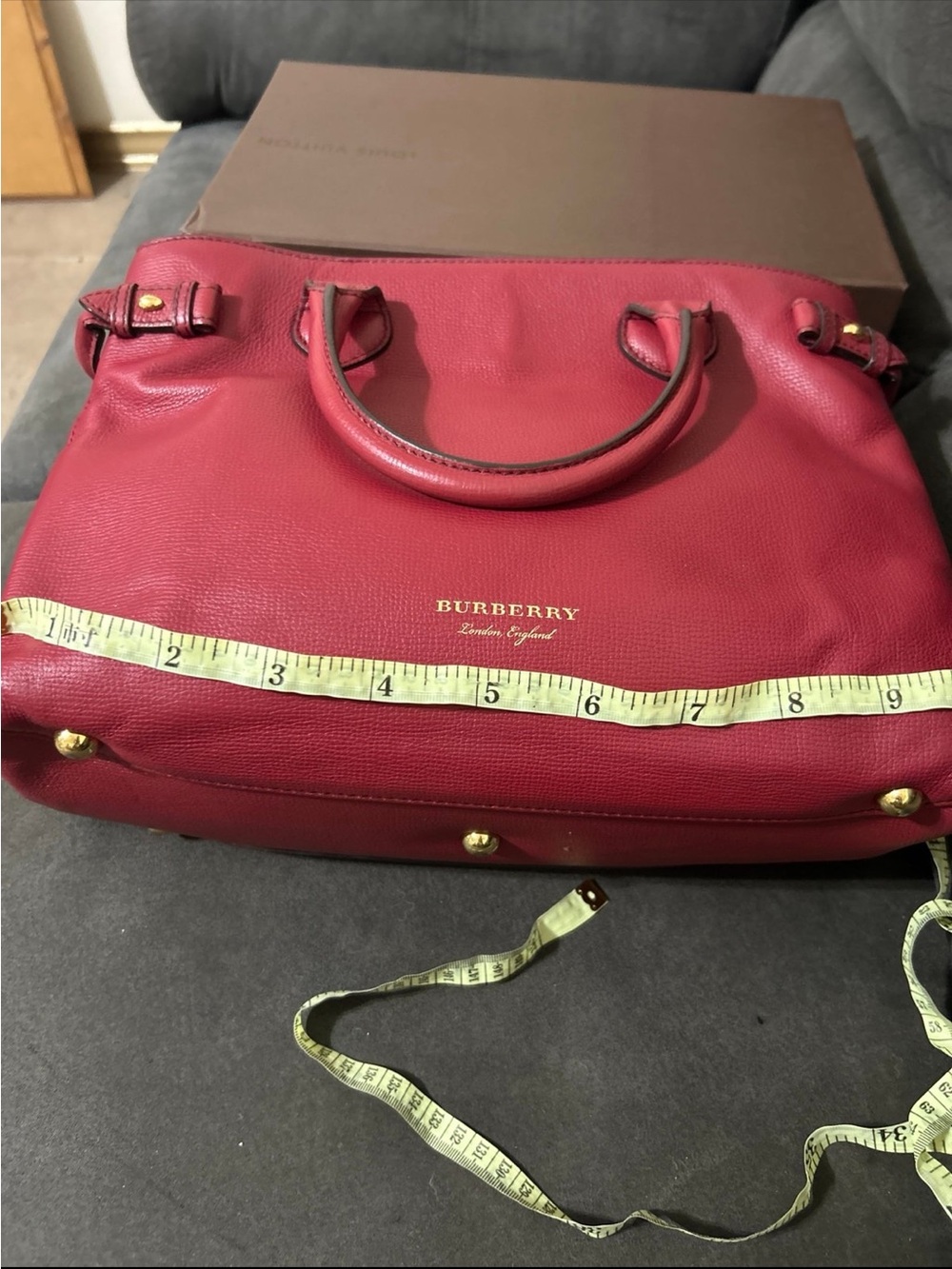 Burberry Red Pebbled Leather Satchel with Gold Hardware